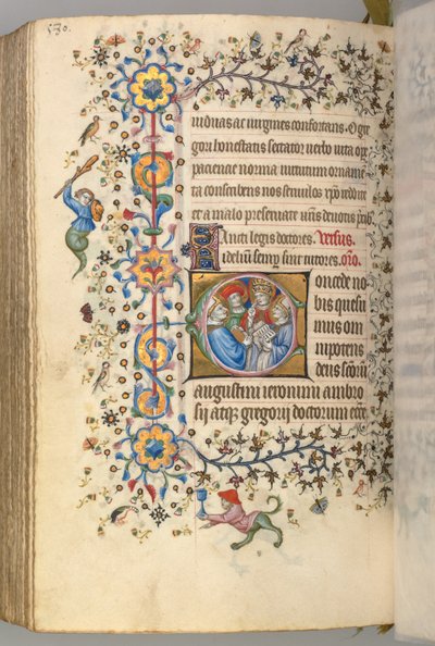 Kaarle Aatelisen, Navarran kuninkaan tunnit 1361-1425, fol. 284v, Neljä kirkon tohtoria, n. 1 tekijältä Master of the Brussels Initials and Associates
