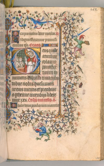 Kaarle Aatelisen, Navarran kuninkaan tunnit 1361-1425, fol. 2865r, St. Nicholas, n. 1405. tekijältä Master of the Brussels Initials and Associates