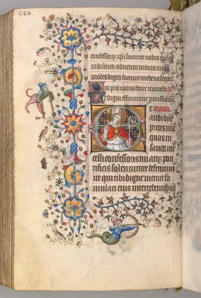 Kaarle Aatelisen, Navarran kuninkaan tunnit 1361-1425, fol. 286v, St. Marcel, c. 1405. tekijältä Master of the Brussels Initials and Associates