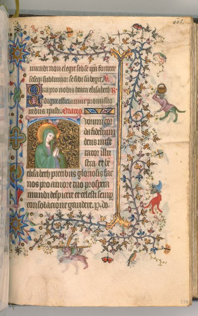 Kaarle Aatelisen, Navarran kuninkaan tunnit 1361-1425, fol. 297r, St. Elizabeth, c. 1405. tekijältä Master of the Brussels Initials and Associates