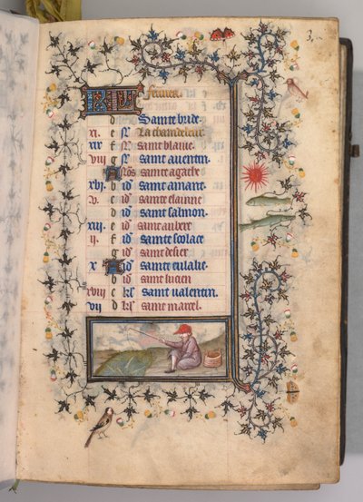 Kaarle Aatelisen, Navarran kuninkaan tunnit 1361-1425: fol. 2r, helmikuu, c. 1405. tekijältä Master of the Brussels Initials and Associates
