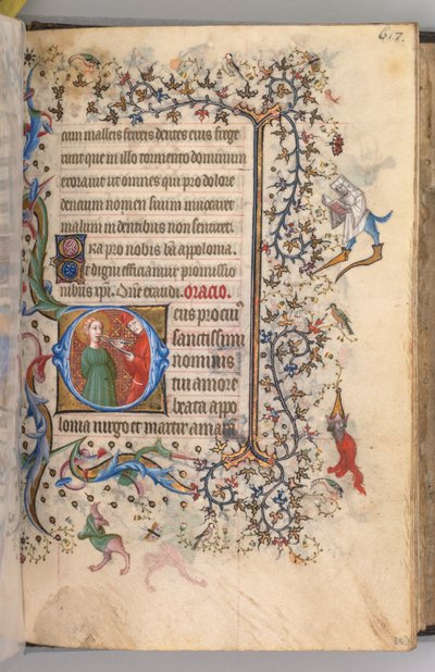Kaarle Aatelisen, Navarran kuninkaan tunnit 1361-1425, fol. 303r, St. Apollonia, n. 1405. tekijältä Master of the Brussels Initials and Associates
