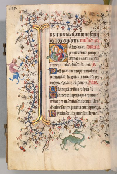 Kaarle Aatelisen, Navarran kuninkaan tunnit 1361-1425, fol. 313v, Neitsyt ja lapsi, n. 1405. tekijältä Master of the Brussels Initials and Associates