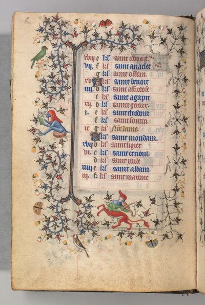 Kaarle Aatelisen, Navarran kuninkaan tunnit 1361-1425: fol. 3v, maaliskuu, c. 1405. tekijältä Master of the Brussels Initials and Associates