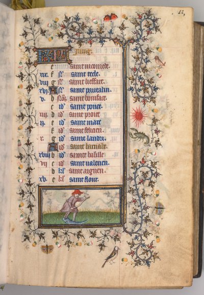 Kaarle Aatelisen, Navarran kuninkaan tunnit 1361-1425: fol. 6r, kesäkuu, c. 1405. tekijältä Master of the Brussels Initials and Associates