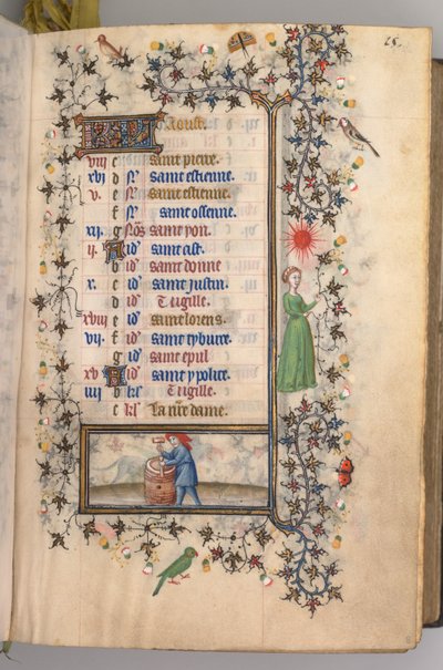 Kaarle Aatelisen, Navarran kuninkaan tunnit 1361-1425: fol. 8r, elokuu, c. 1405. tekijältä Master of the Brussels Initials and Associates
