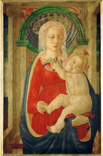 Madonna ja lapsi ja kultasirkku ... tekijältä Master of the Castello Nativity