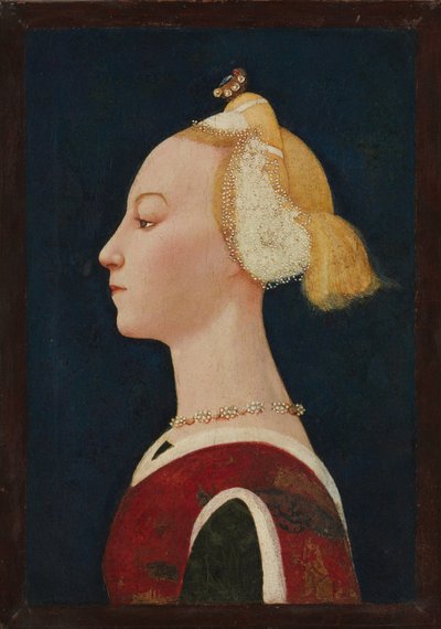 Naisen muotokuva, n. 1450 (tempera ja kulta kankaalle, siirretty puulle) tekijältä Master of the Castello Nativity