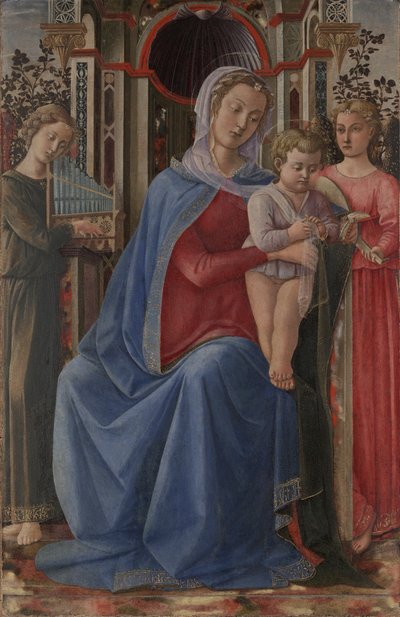 Neitsyt ja lapsi kahden enkelin kanssa tekijältä Master of the Castello Nativity