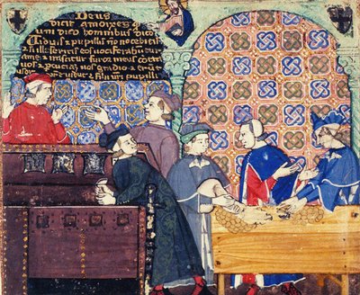 Ahneus. Miniatyyri, jossa on kohtauksia pankkitoiminnasta tekijältä Master of the Cocharelli Codex