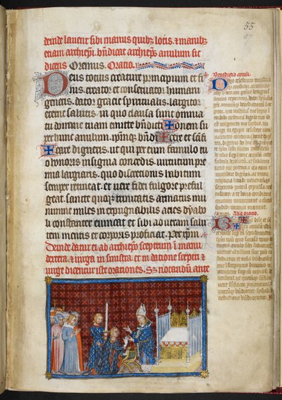 Puuvilla Tiberius B. VIII f.57r Kuningas vastaanottamassa sormuksen 