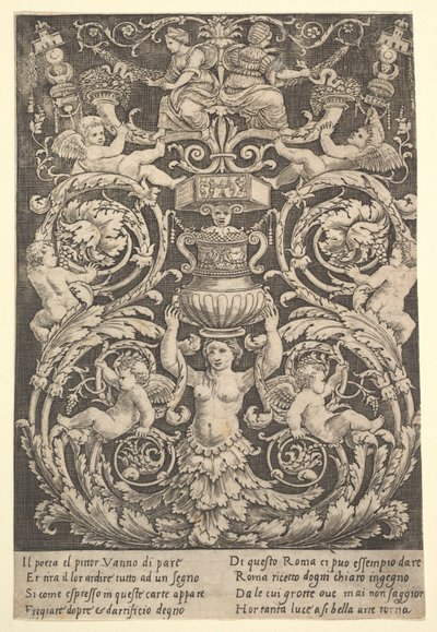 Koristetaulu, jonka keskellä nainen pitelee maljakkoa, 1532. tekijältä Master of the Die