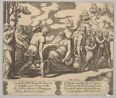 Levy 5: Psyke kantoi pentueen vuorelle, teoksesta The Fable of Psyche, 1530-60. tekijältä Master of the Die