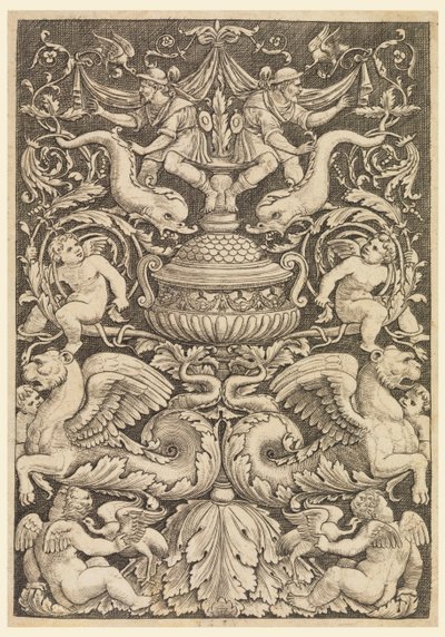 Groteski delfiinien ja siivekkäiden leijonien kanssa tekijältä Master of the Die, Italian or German, 1530 1560