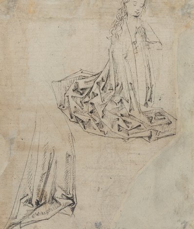Naishahmo polvistui rukouksessa [verso] tekijältä Master of the Drapery Studies