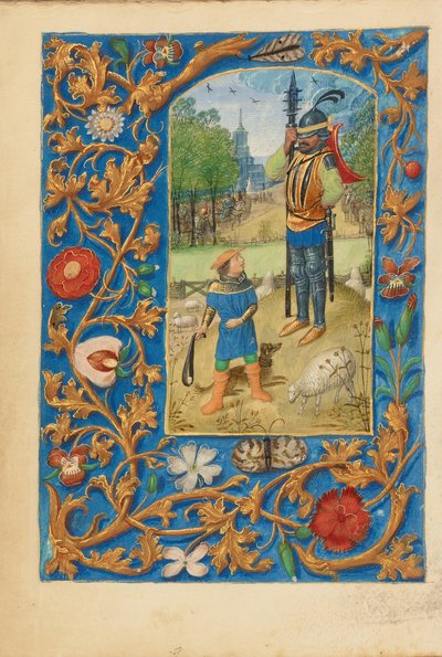 Daavid ja Goljat, n.1480-85 (temperavärit ja kulta). tekijältä Master of the Dresden Prayer Books