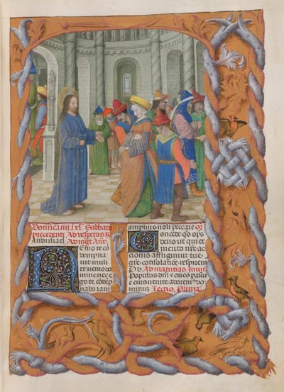 Temporale (1. osa: ensimmäisestä adventtisunnuntaista suureen lauantaihin). Kristus ja aviorikoksesta otettu nainen (paaston neljäs sunnuntai). tekijältä Master of the Dresden Prayer Books