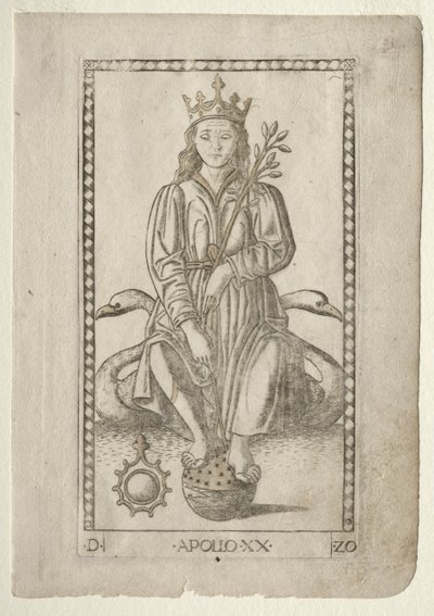 Apollo Tarocchista, sarja D: Apollo and the Muses, #20, ennen vuotta 1467. tekijältä Master of the E Series Tarocchi