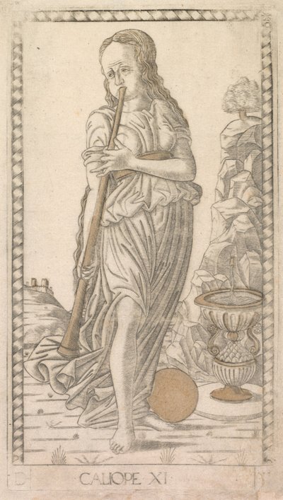 Calliope Tarocchi-sarjasta D: Apollo and the Muses, #11, ennen vuotta 1467. tekijältä Master of the E Series Tarocchi