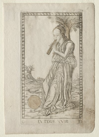 Euterpe-musiikkia, lyriikkaa Tarocchi-sarjasta D..., ennen vuotta 1467. tekijältä Master of the E Series Tarocchi