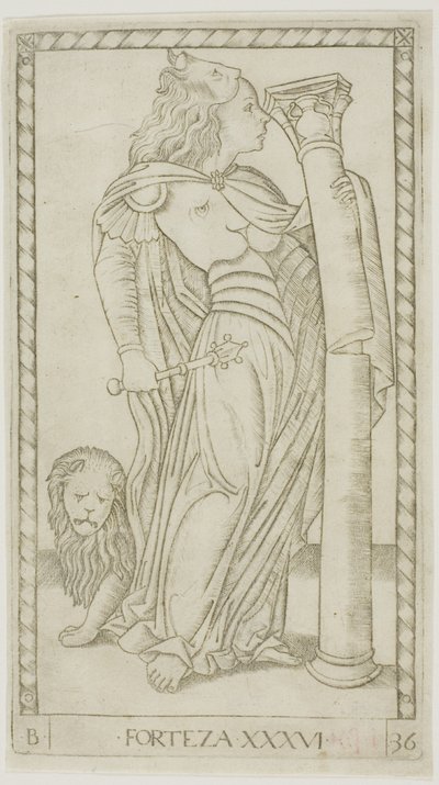 Fortitude, levy 36, Genii and Virtues tekijältä Master of the E Series Tarocchi