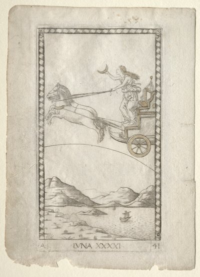 Luna Tarocchista, sarja A: Firmaments of the Universe, #41, ennen vuotta 1467. tekijältä Master of the E Series Tarocchi