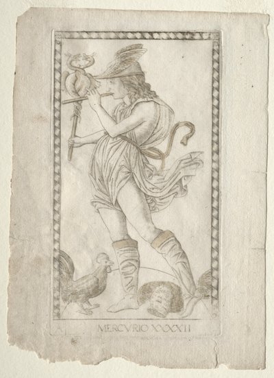 Merkurius Tarocchista, sarja A: Firmaments of the Universe, #42, ennen vuotta 1467. tekijältä Master of the E Series Tarocchi