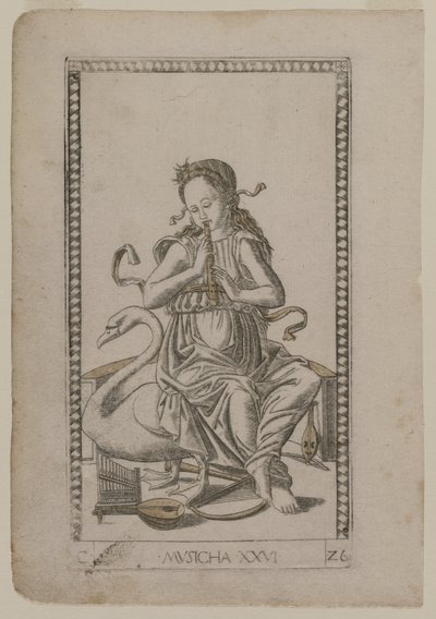 Musiikkia Tarocchista, sarja C: Liberal Arts, #26, ennen vuotta 1467. tekijältä Master of the E Series Tarocchi