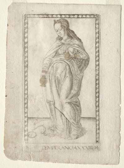 Temperance from the Tarocchi, sarja B: Cosmic Principles & Virtues, #34, ennen vuotta 1467. tekijältä Master of the E Series Tarocchi