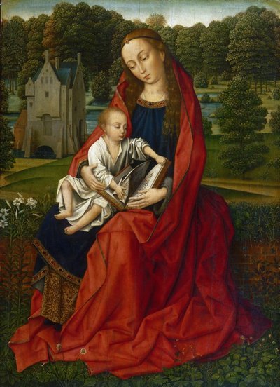 Hollanti: Maria met kind Neitsyt ja lapsi maisemassa tekijältä Master of the Embroidered Foliage