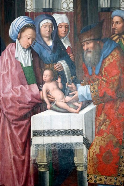 Evoran museo. Evoran alttaritaulun mestari. Kristuksen ympärileikkaus. Öljy paneelissa. Flanderin koulu 1500. Portugali. tekijältä Master of the Evora Altarpiece