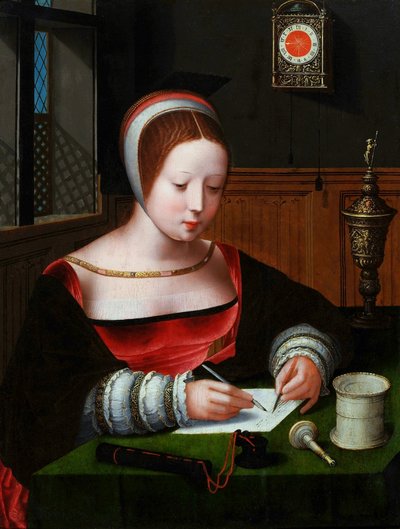 Maria Magdaleena kirjoittaa. tekijältä Master of the Female Half Lengths