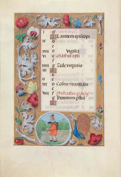 Espanjan kuningattaren Isabella katolisen tunteja:  Fol. 10v, syyskuu tekijältä Master of the First Prayerbook of Maximillian