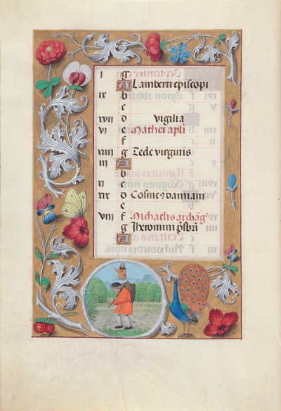 Kuningatar Isabella Katolisen, Espanjan kuningatar: Fol. 10v, syyskuu, c. 1500. tekijältä Master of the First Prayerbook of Maximillian