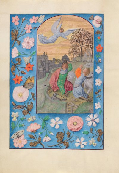 Kuningatar Isabella Katolisen, Espanjan kuningatar: Fol. 131v, Annunciation..., c. 1500. tekijältä Master of the First Prayerbook of Maximillian