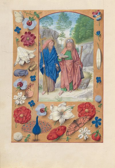Espanjan kuningattaren Isabella katolisen tunteja:  Fol. 175v, Pyhät Filippus ja Jaakob tekijältä Master of the First Prayerbook of Maximillian
