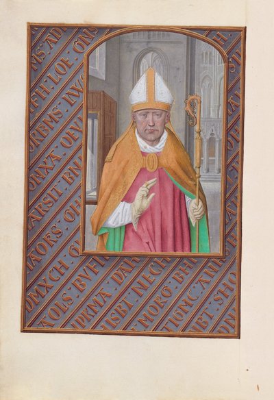 Espanjan kuningattaren Isabella katolisen tunteja:  Fol. 183v, Pyhä Nikolaus tekijältä Master of the First Prayerbook of Maximillian