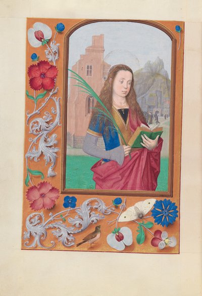 Espanjan kuningattaren Isabella katolisen tunteja:  Fol. 191v, St. Barbara tekijältä Master of the First Prayerbook of Maximillian