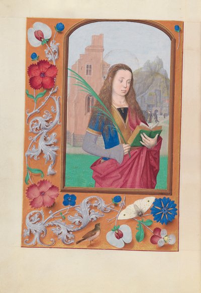 Kuningatar Isabella Katolisen, Espanjan kuningatar: Fol. 191v, St. Barbara, c. 1500. tekijältä Master of the First Prayerbook of Maximillian