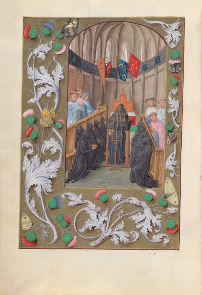 Kuningatar Isabella Katolisen, Espanjan kuningatar: Fol. 219v, Hautauspalvelu, c. 1500. tekijältä Master of the First Prayerbook of Maximillian