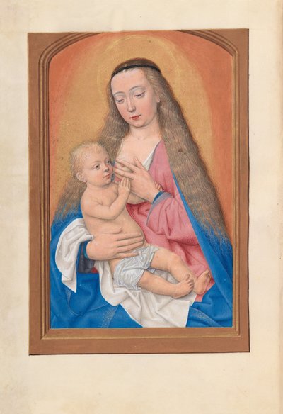 Kuningatar Isabella Katolisen, Espanjan kuningatar: Fol. 257v, Madonna ja lapsi, n. 1500. tekijältä Master of the First Prayerbook of Maximillian