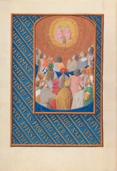 Kuningatar Isabella Katolisen, Espanjan kuningatar: Fol. 37v, Court of Heaven, c. 1500. tekijältä Master of the First Prayerbook of Maximillian