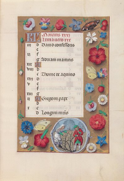 Kuningatar Isabella Katolisen, Espanjan kuningatar: Fol. 4r, maaliskuu, c. 1500. tekijältä Master of the First Prayerbook of Maximillian