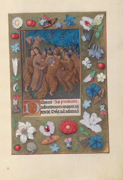 Kuningatar Isabella Katolisen, Espanjan kuningatar: Fol. 61r, Juudaksen suudelma, n. 1500. tekijältä Master of the First Prayerbook of Maximillian