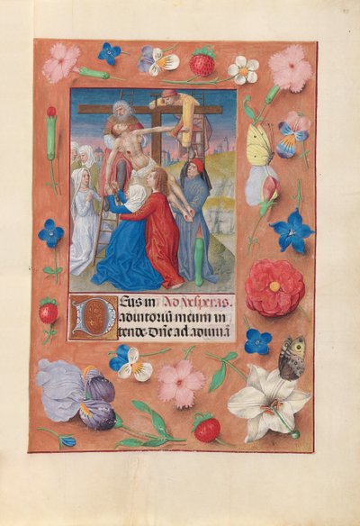 Kuningatar Isabella Katolisen, Espanjan kuningatar: Fol. 73r, Laskeutuminen ristiltä, n. 1500. tekijältä Master of the First Prayerbook of Maximillian