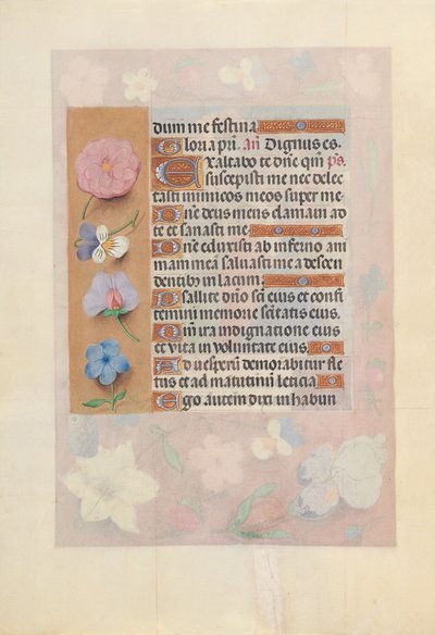 Espanjan kuningattaren Isabella katolisen tunteja:  Fol. 73v tekijältä Master of the First Prayerbook of Maximillian
