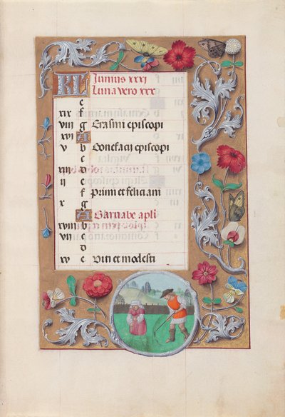 Espanjan kuningattaren Isabella katolisen tunteja:  Fol. 7r, kesäkuu tekijältä Master of the First Prayerbook of Maximillian