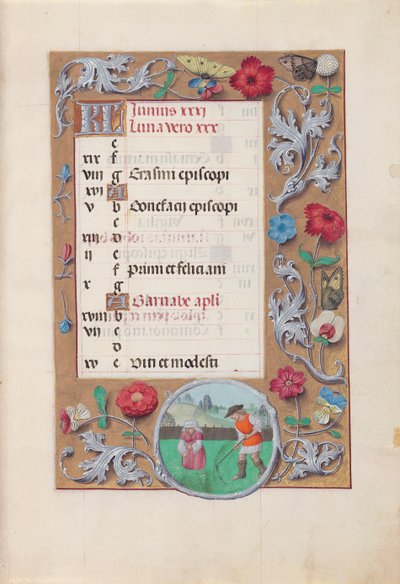 Kuningatar Isabella Katolisen, Espanjan kuningatar: Fol. 7r, kesäkuu, c. 1500. tekijältä Master of the First Prayerbook of Maximillian