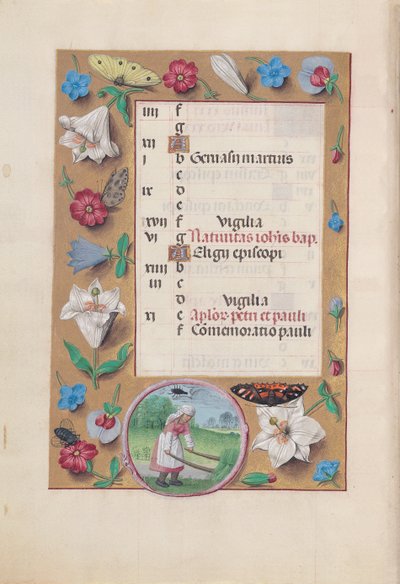 Kuningatar Isabella Katolisen, Espanjan kuningatar: Fol. 7v, kesäkuu, c. 1500. tekijältä Master of the First Prayerbook of Maximillian