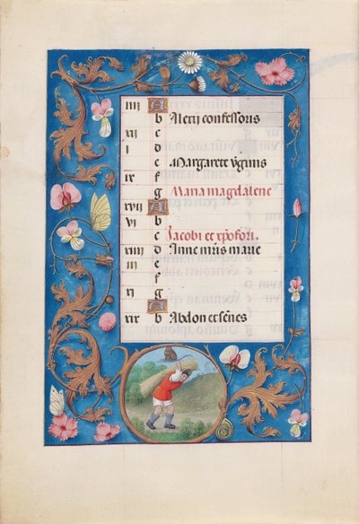 Kuningatar Isabella Katolisen, Espanjan kuningatar: Fol. 8v, heinäkuu, c. 1500. tekijältä Master of the First Prayerbook of Maximillian
